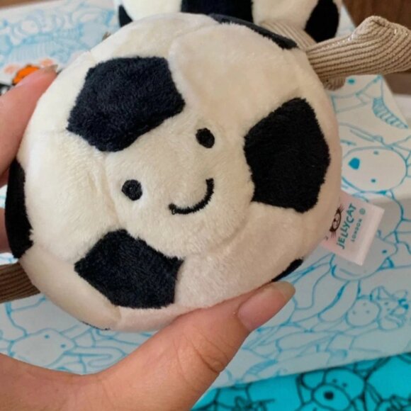 Jellycat Amusaebles Soccer Ball Bag Charm Keychain NWT and Dust Bag Gift Cute - Picture 2 of 4